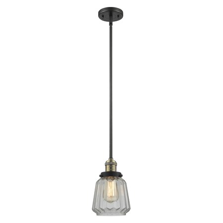 Chatham Vintage Dimmable Led 6 Black Antique Brass Mini Pendant, Clear Fluted Glass